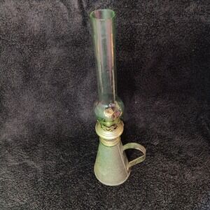 Small Silver Aluminum Oil Lamp with Glass Cone Shape with Handle NB